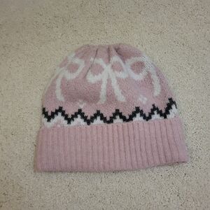 Pink and White Knit Beanie